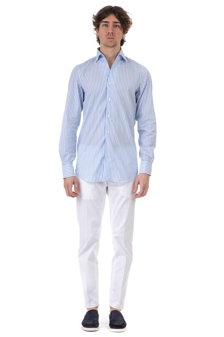 Finamore Ustica Collar Cotton-Linen Stripe Tailored Shirt