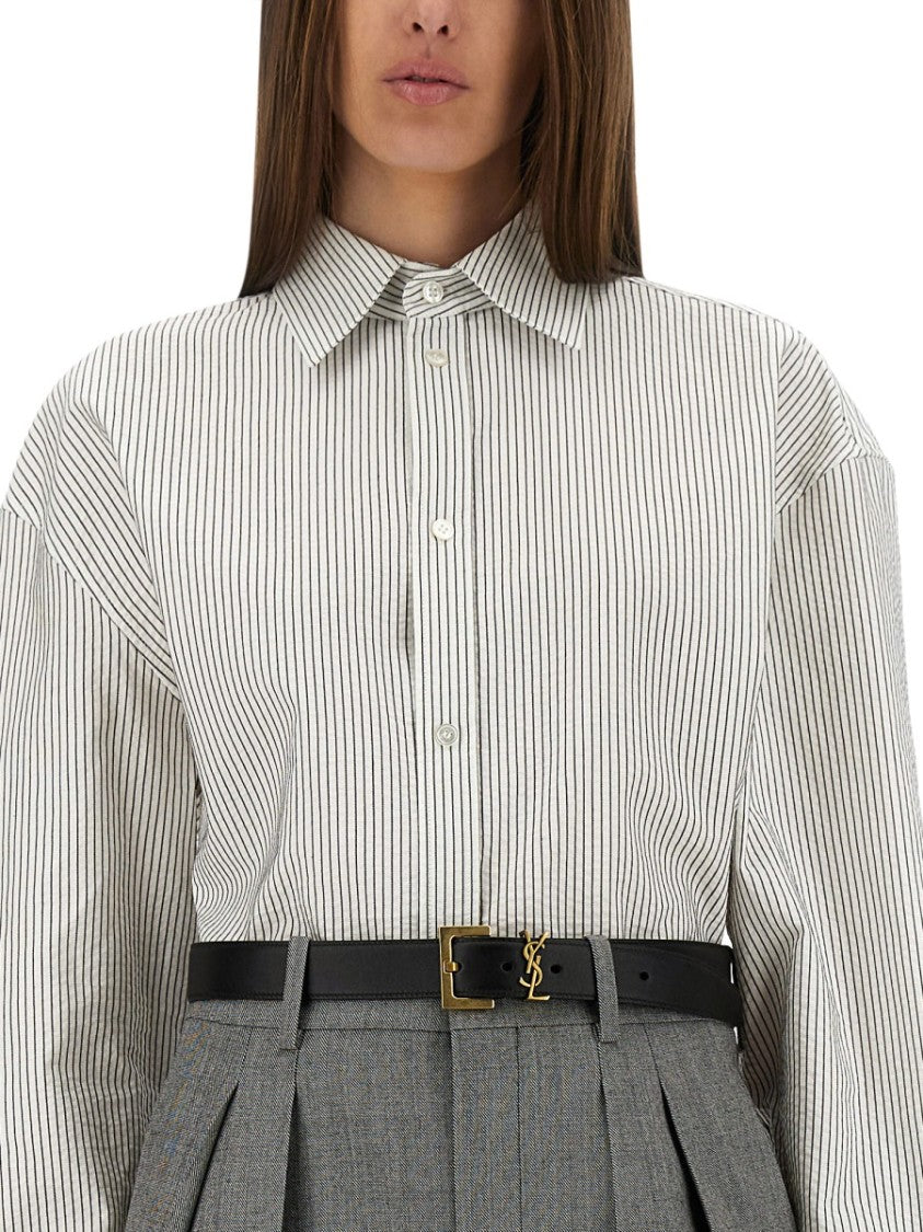 Saint Laurent Vertical Stripe Cotton Shirt With Relaxed Fit