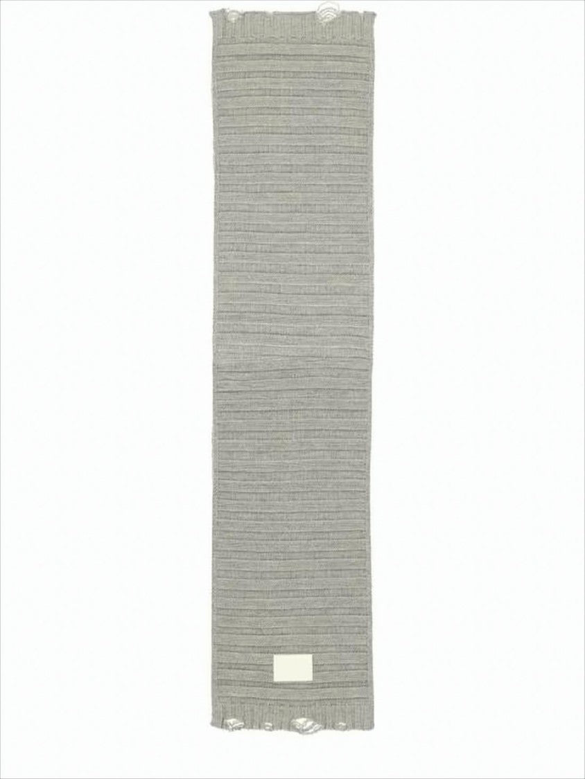 Mm6 By Maison Margiela Ribbed Knit Scarf With Distressed Edges