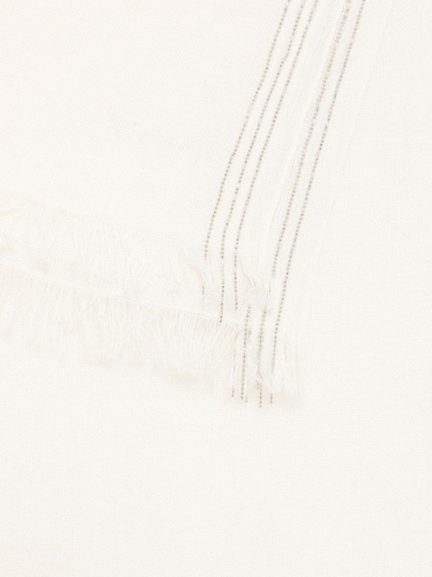 Faliero Sarti Soft Textured White Scarf With Fringed Edges
