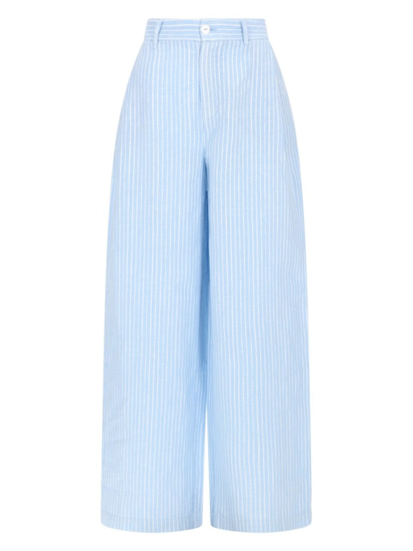 120% Lino Blue Vertical Pinstripes Cropped Pants