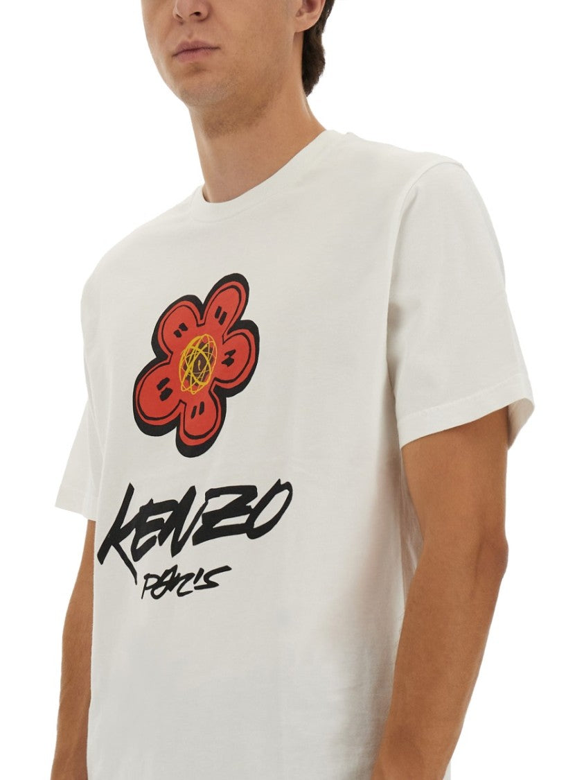 Kenzo Graphic Print Cotton T-Shirt With Artistic Accents