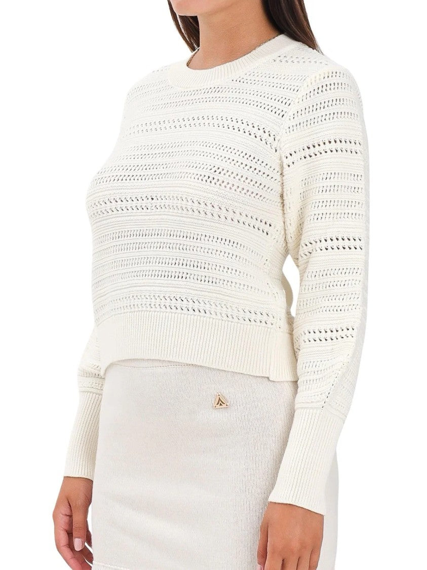Akep Perforated Knit Crew Neck Sweater With Unique Bow Detail