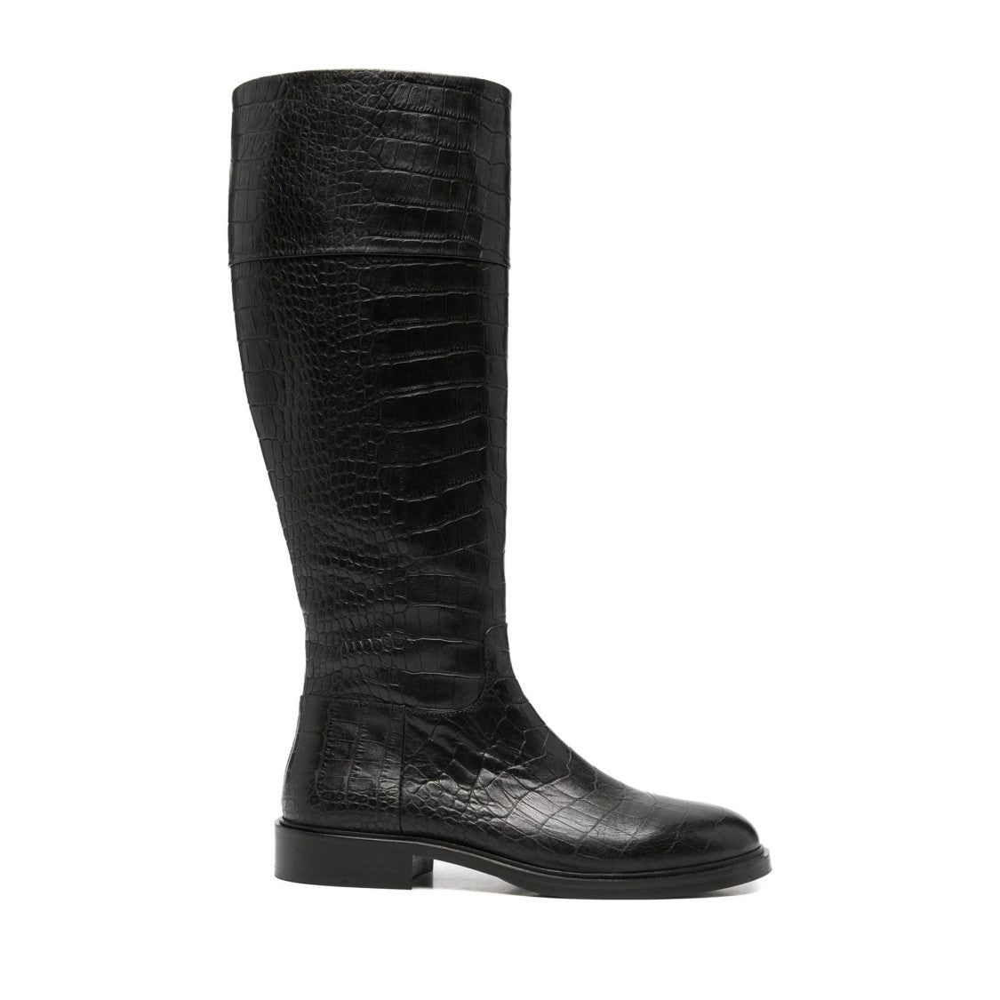 Adrianna Feretti Black Textured Side Zipper Leather Boots