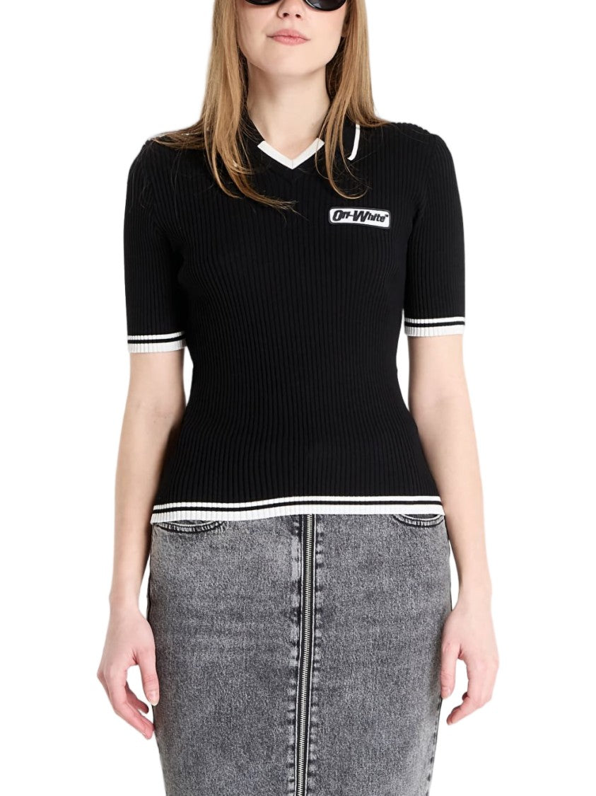 Off-White Black Rib-Knit Contrast Trim Top