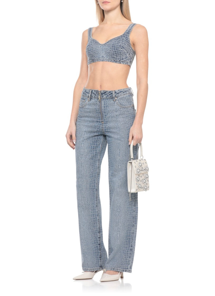 Self-Portrait Blue Croc Rhinestone Top