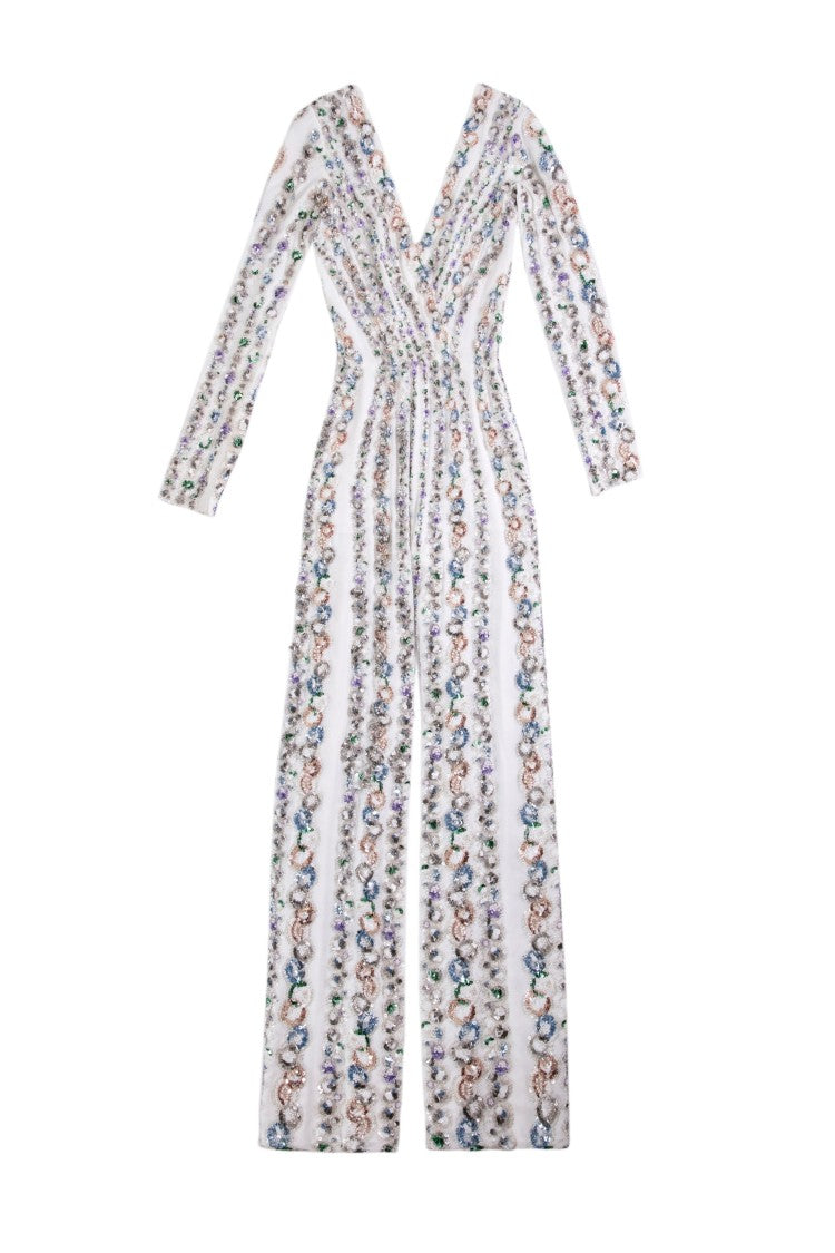 Saiid Kobeisy Canton Crepe Beaded Jumpsuit With A Wrapped Top