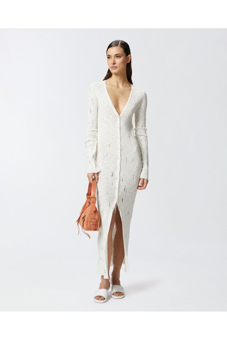 Pinko White Cotton-Nylon Button-Front Maxi Dress