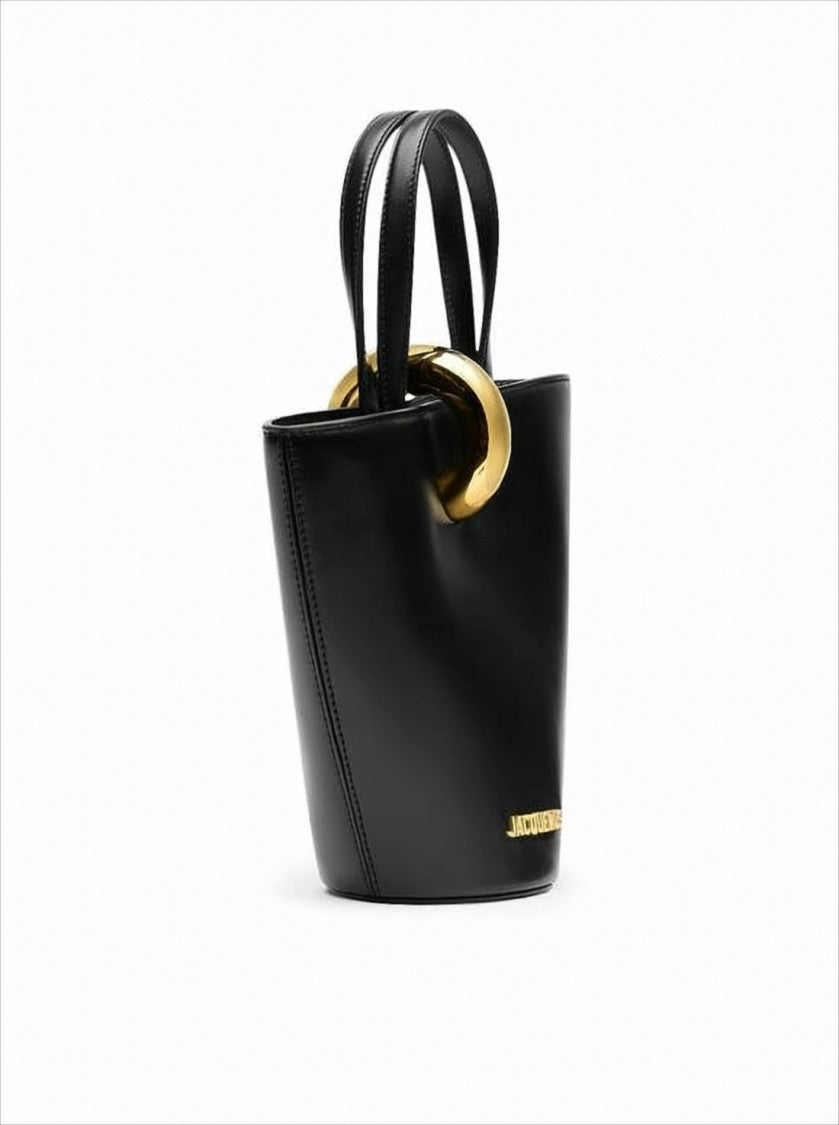 Jacquemus Structured Black Leather Tote With Gold-Tone Clasp
