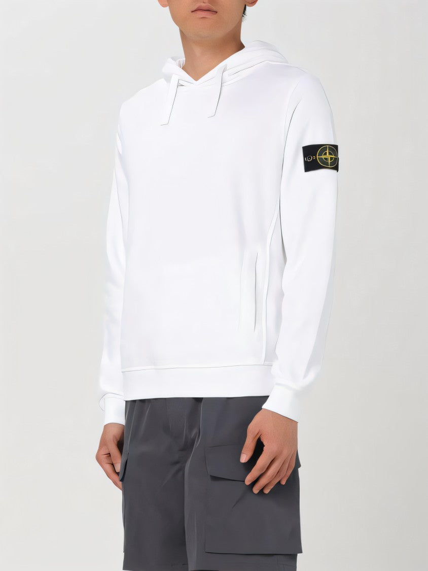 Stone Island White Hoodie With Logo Patch