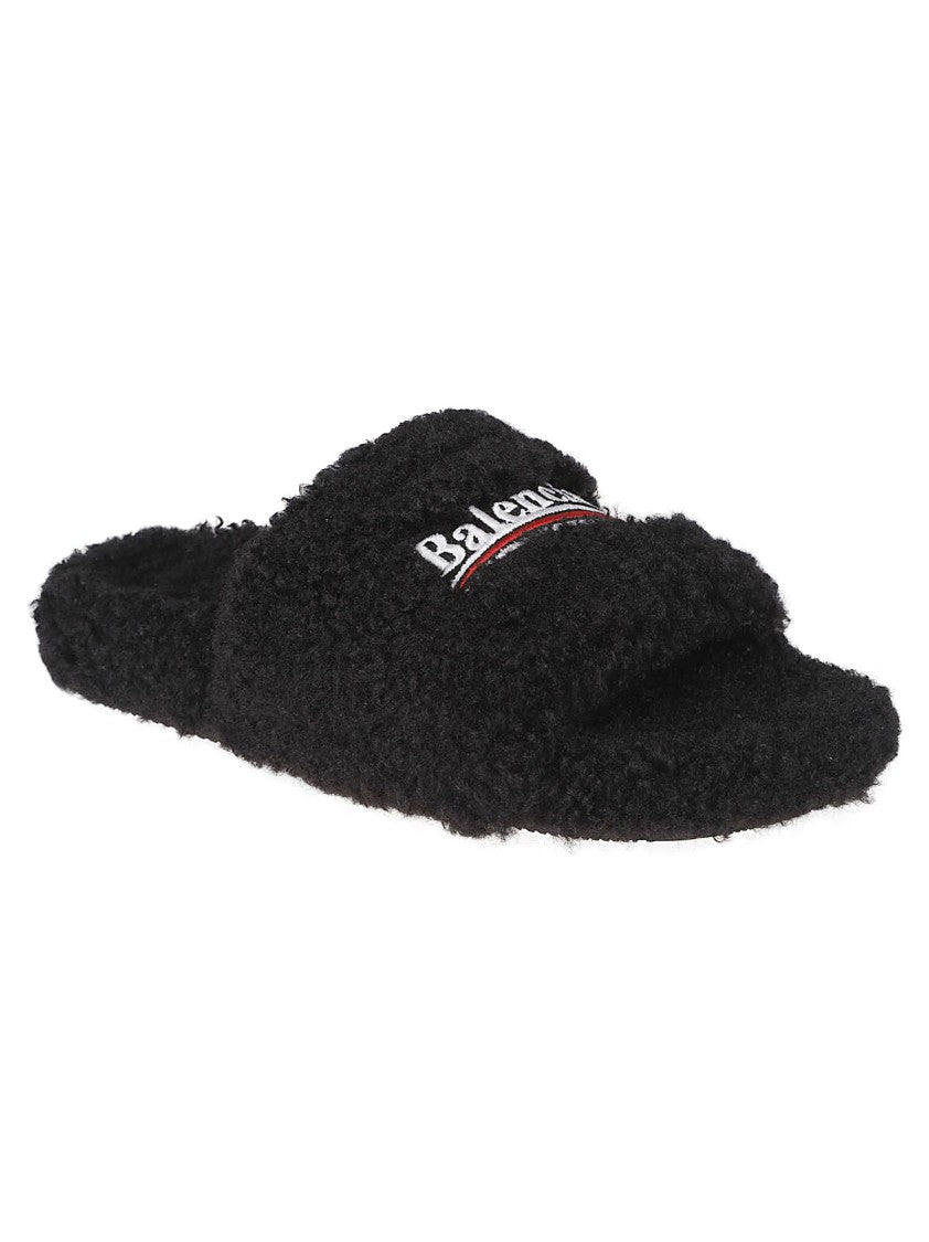 Balenciaga Eco Shearling Sandals With Wavy Design And Cushioned Sole