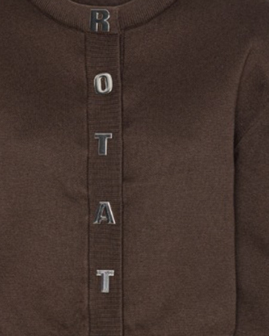 Rotate Cropped Ribbed Knit Cardigan With Metallic Letters