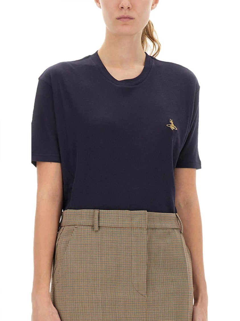 Vivienne Westwood Short-Sleeve Blue T-Shirt With Orb Embroidery