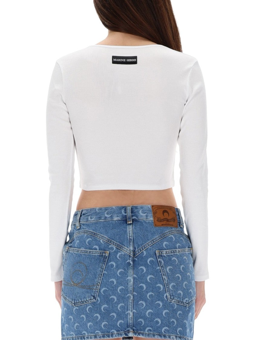 Marine Serre White Cotton Moon Graphic Long-Slleve Top