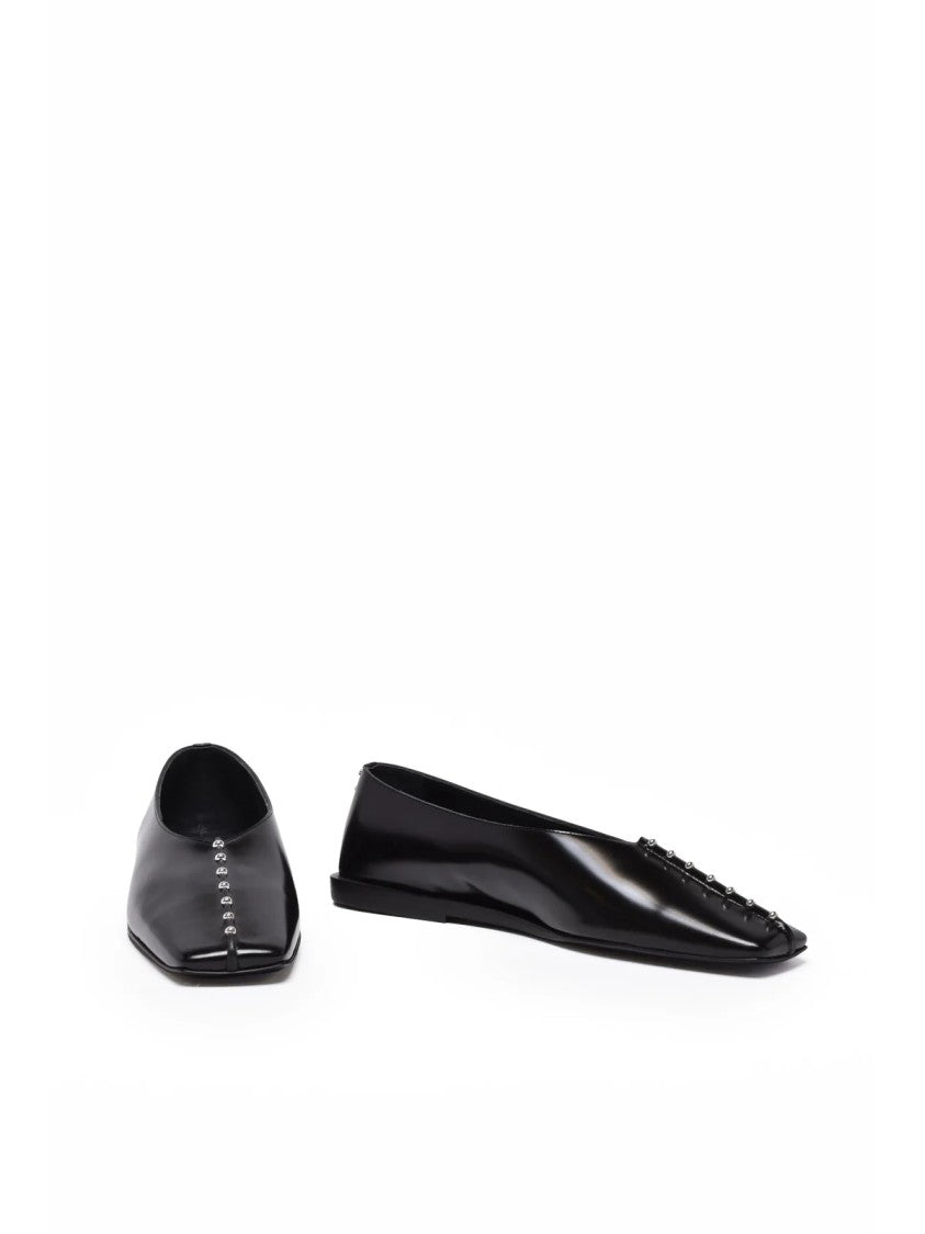 Jil Sander Black Leather Square Flats