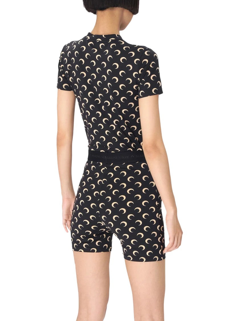 Marine Serre Crescent Moon Print Mini Shorts In Stretch Jersey