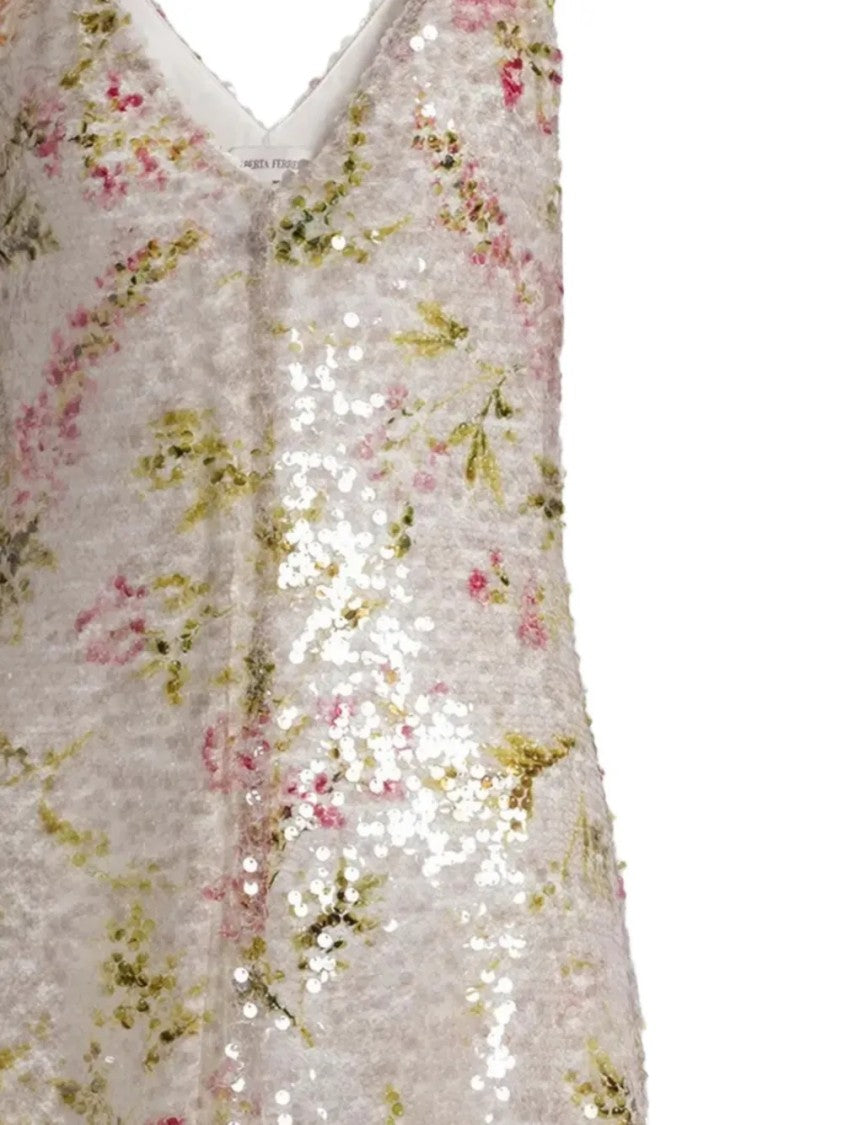 Alberta Ferretti V-Neck Midi Dress With Sequined Floral Design