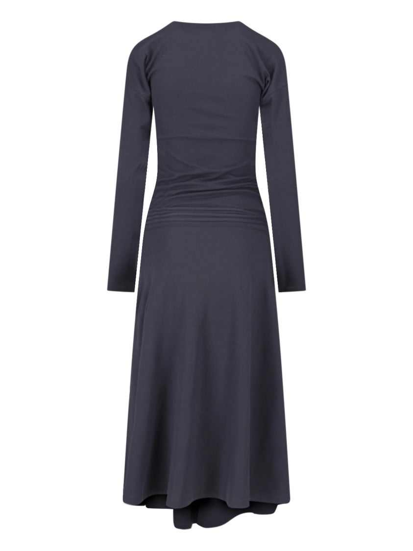 Lemaire Grey Gathered Front Cotton Maxi Dress