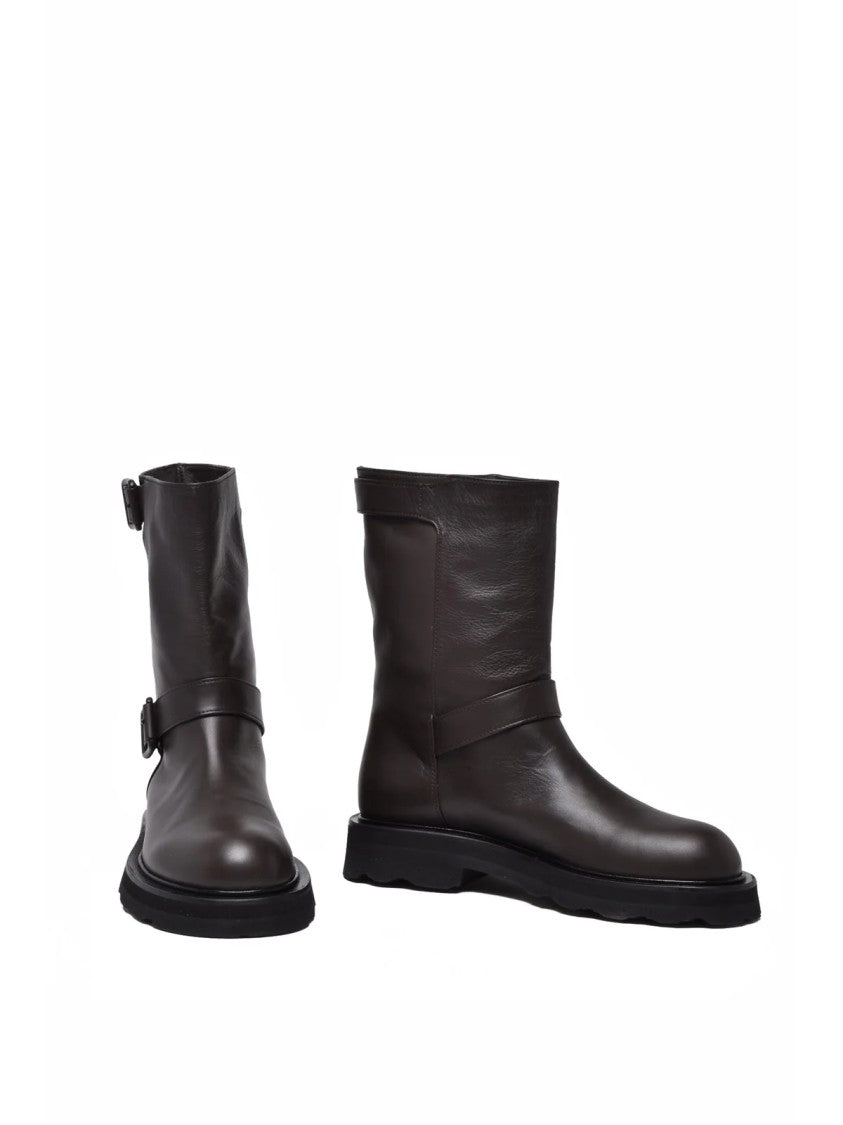 Pomme D'or Brown Leather Buckle Biker Boots