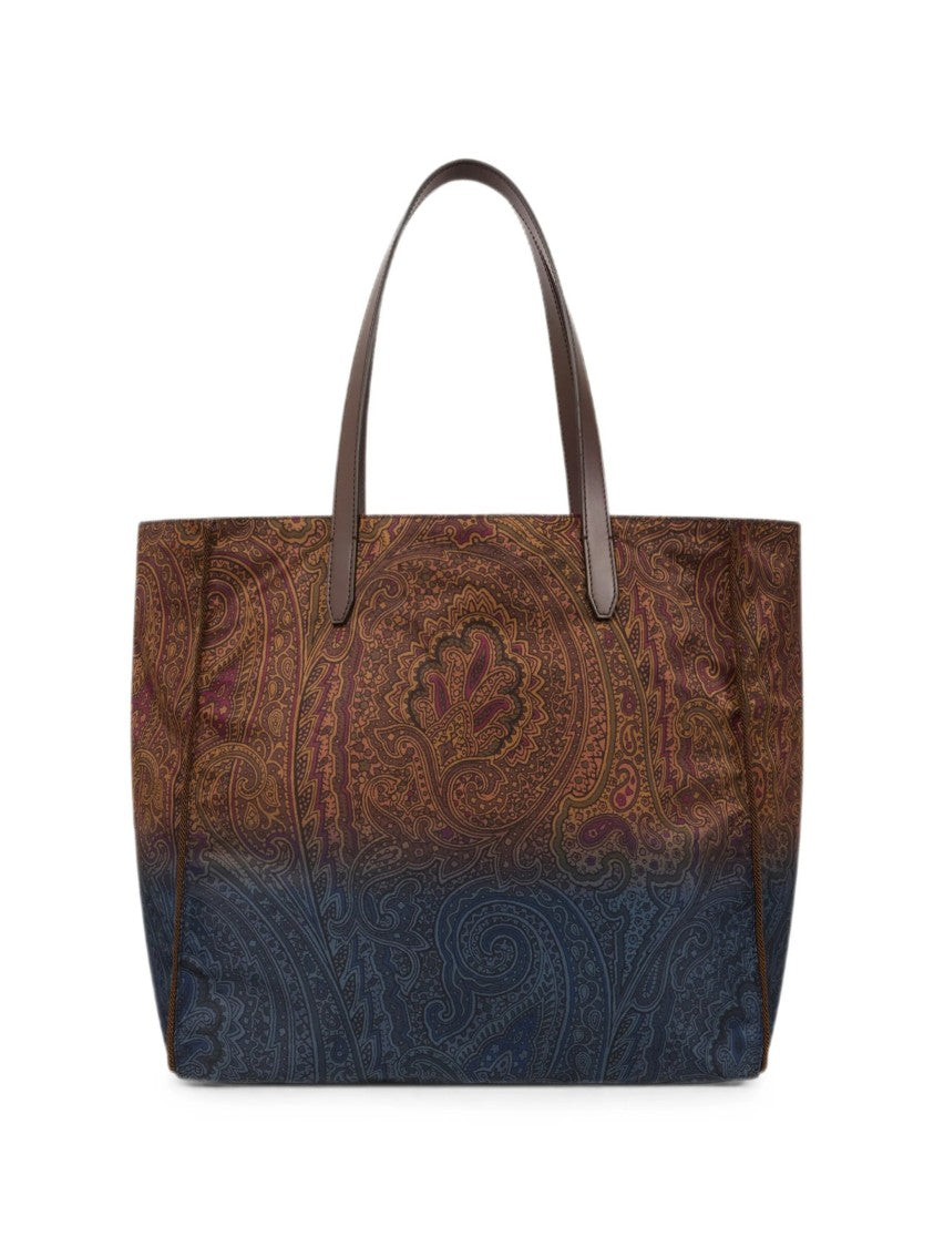 Etro Gradient Paisley Print Tote Bag With Leather Accents