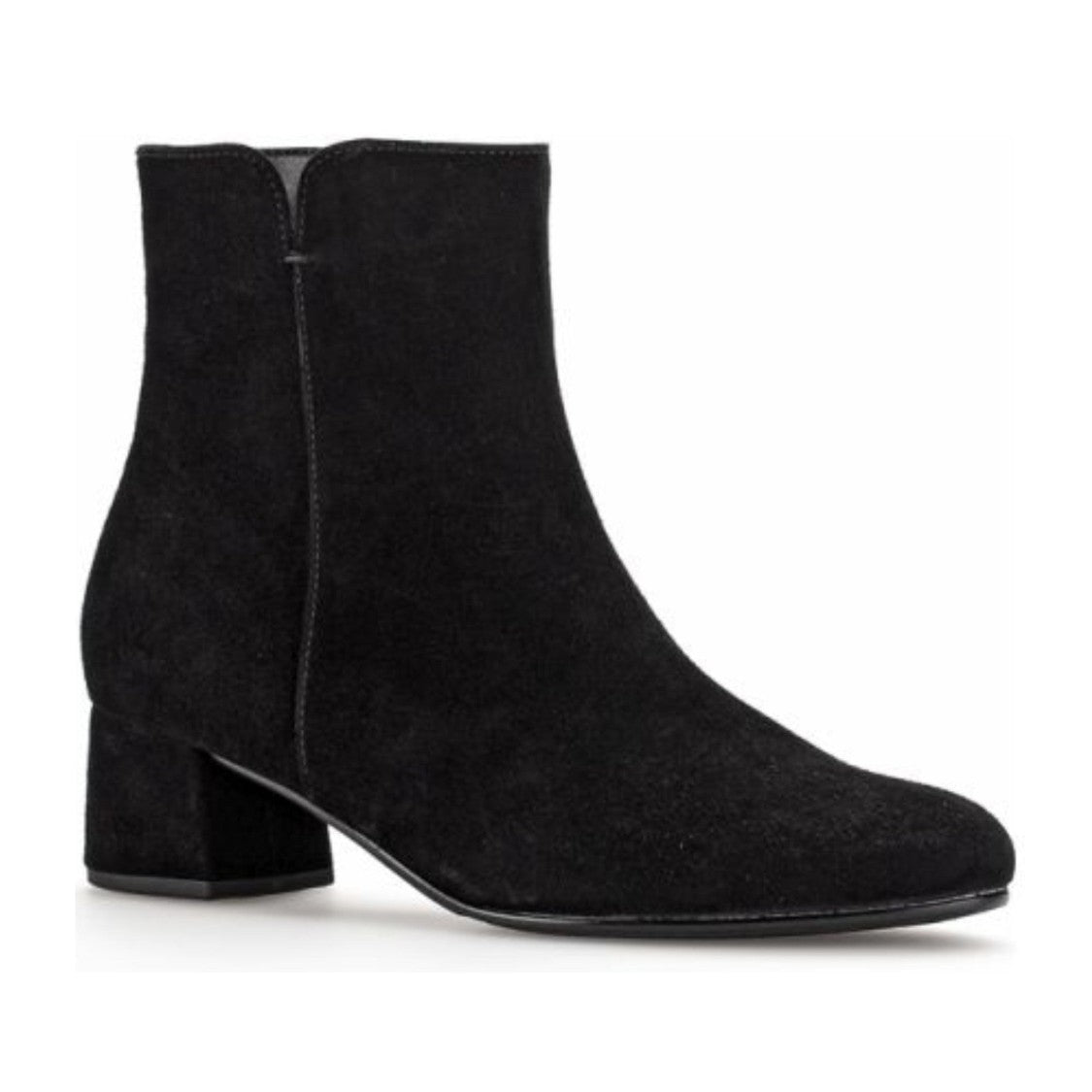 Gabor Black Minimalist Mid-Height Block Heel Suede Boots