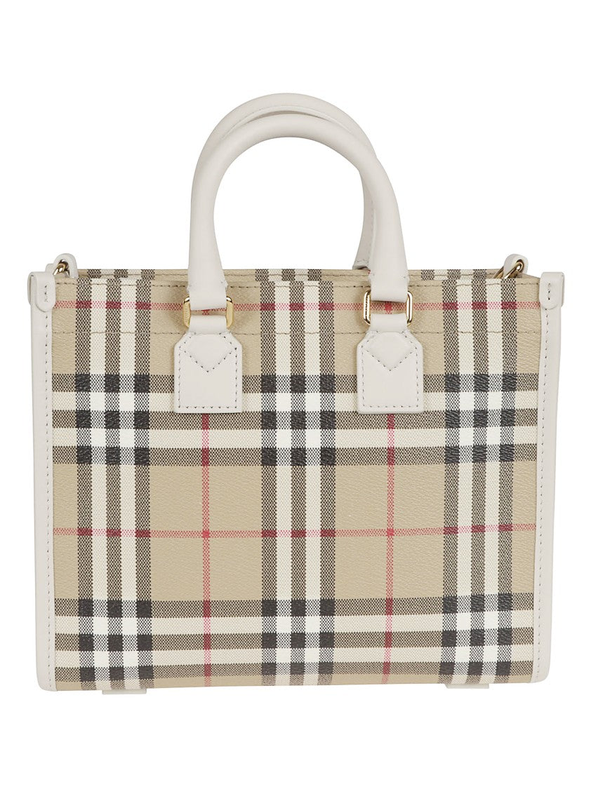 Burberry Structured Tote Bag With Classic Check Pattern And Leather Accents
