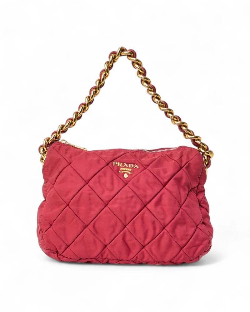 Prada Quilted Nylon Chain Shoulder Bag In Fuchsia
