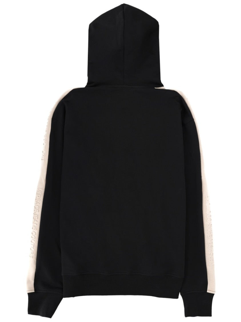 Versace Jeans Couture Black Sleeve Stripes Cotton Hoodie