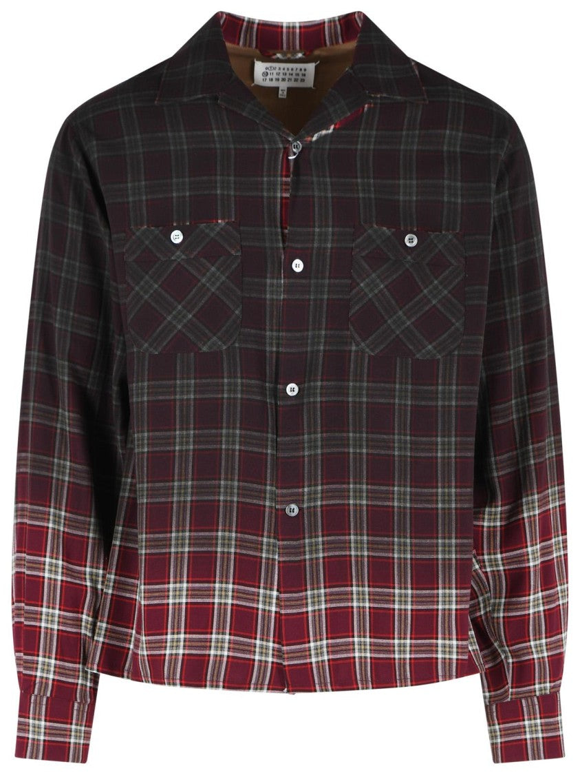 Maison Margiela Burgundy Viscose Check Shirt With Gradient Effect