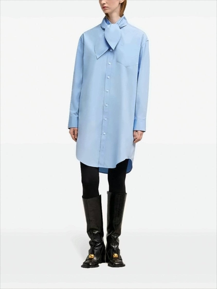 Ami Paris Light Blue Long-Sleeve Shirt With Oversized Bow Tie Detail