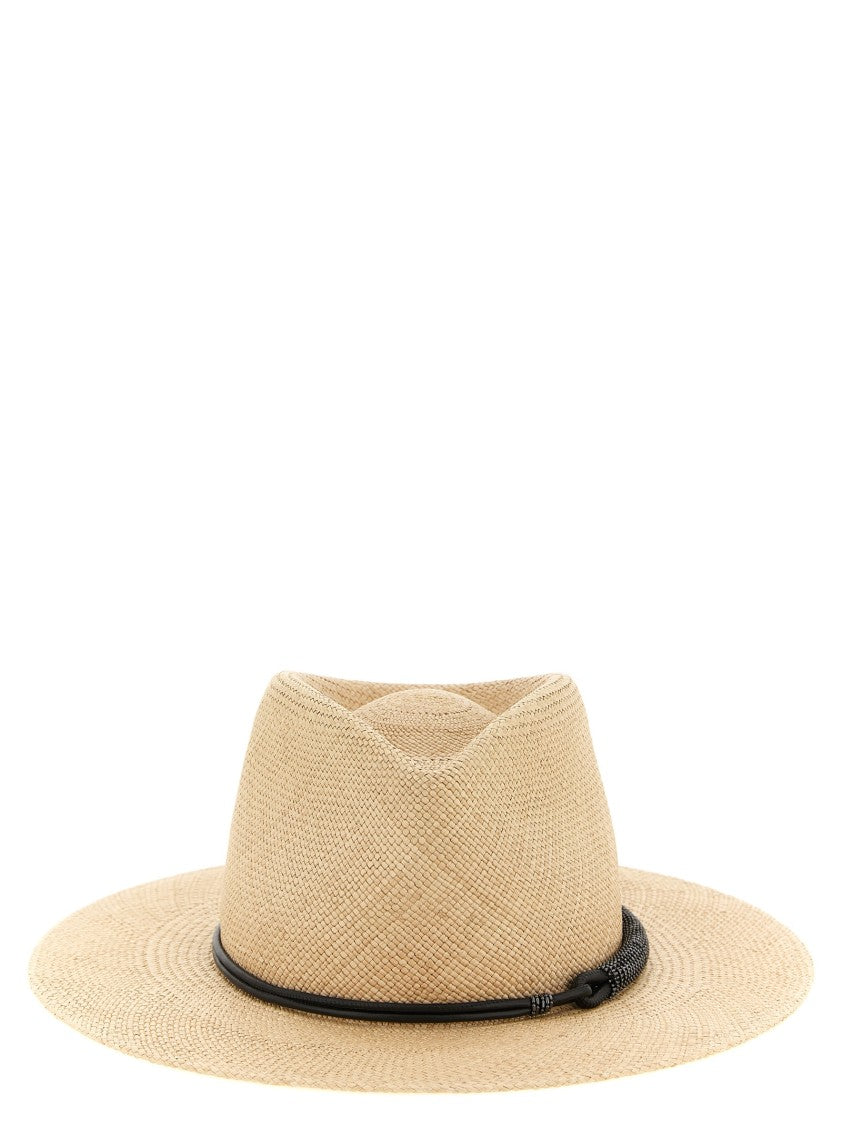 Brunello Cucinelli Woven Raffia Fedora Hat With Leather Band
