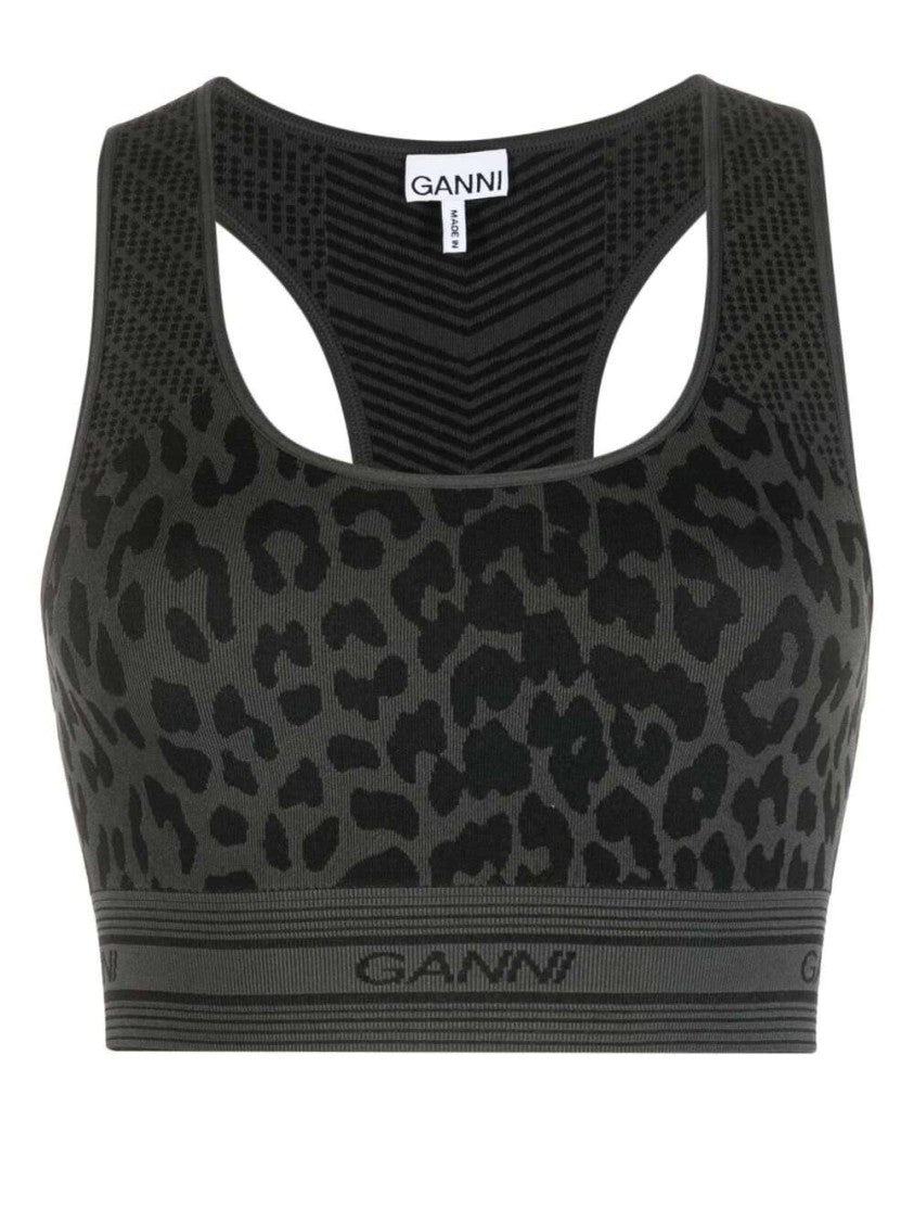 Ganni Leopard-Print Racerback Bralette
