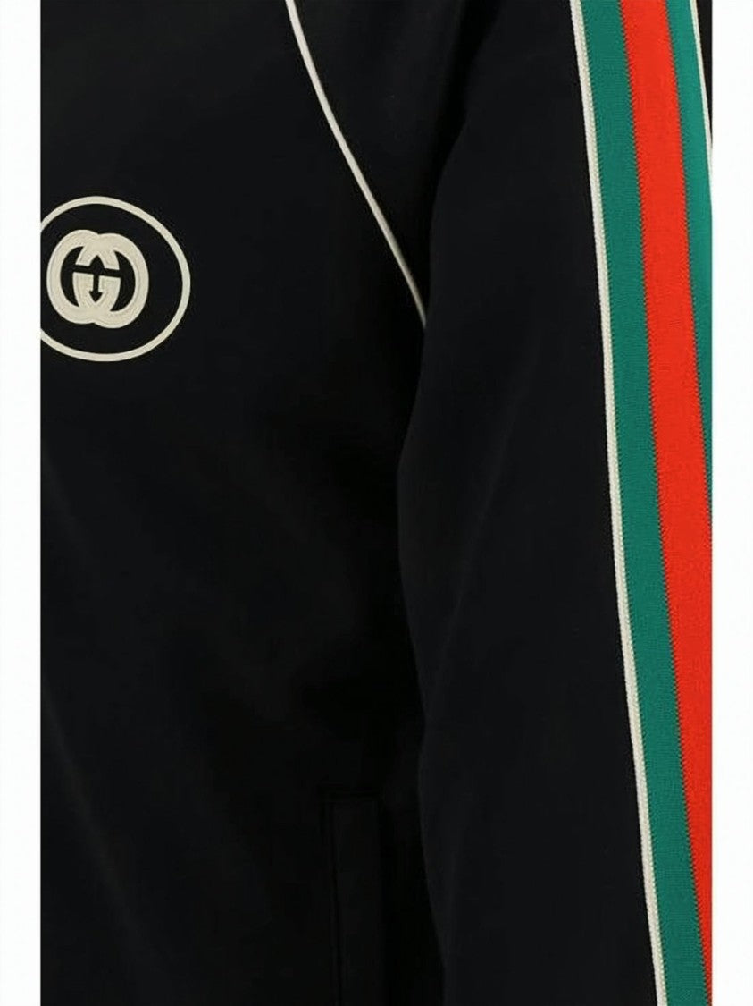 Gucci Black Casual Jacket With Distinctive Stripe Accents
