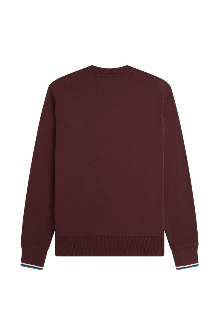 Fred Perry Bordeaux Crewneck Sweatshirt With Contrasting Double-Tipped Cuffs