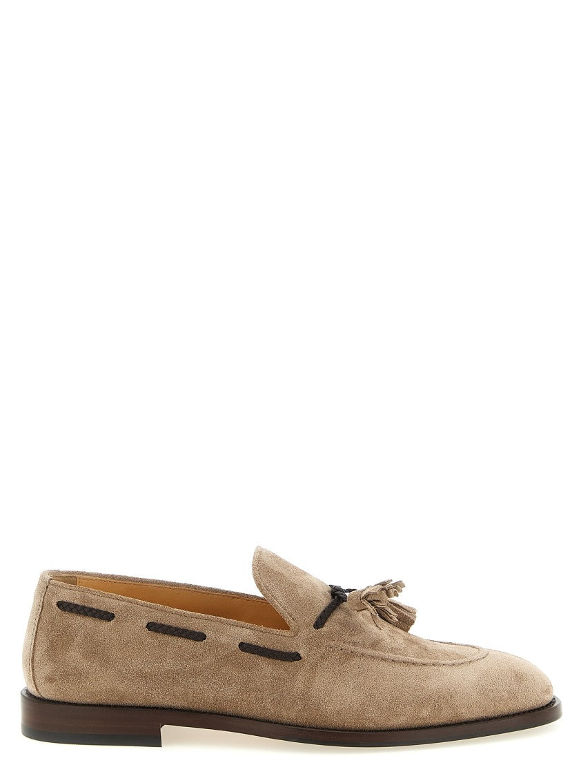 Brunello Cucinelli Suede Moccasins With Woven Leather Accents And Suede Tassels