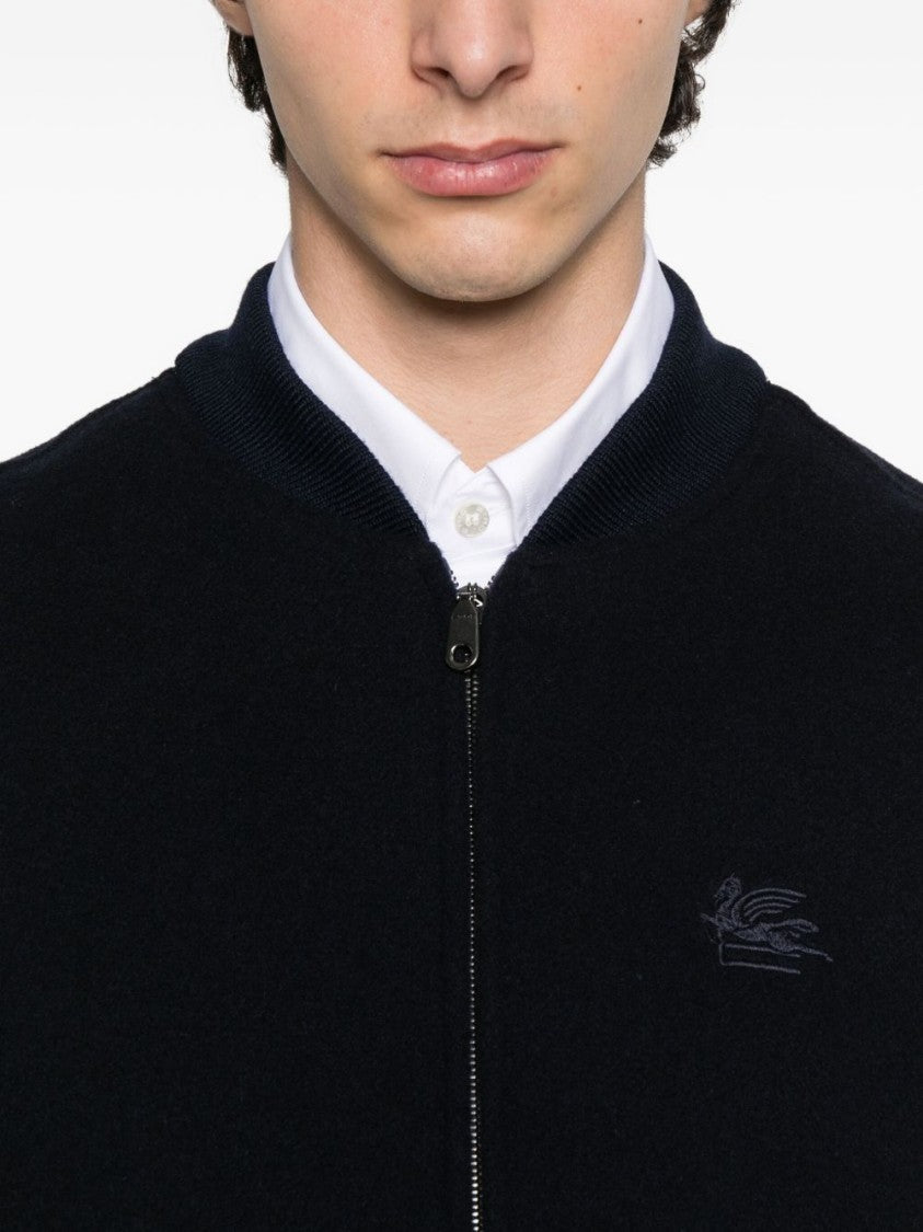 Etro Blue Bomber Jacket With Subtle Logo Embroidery