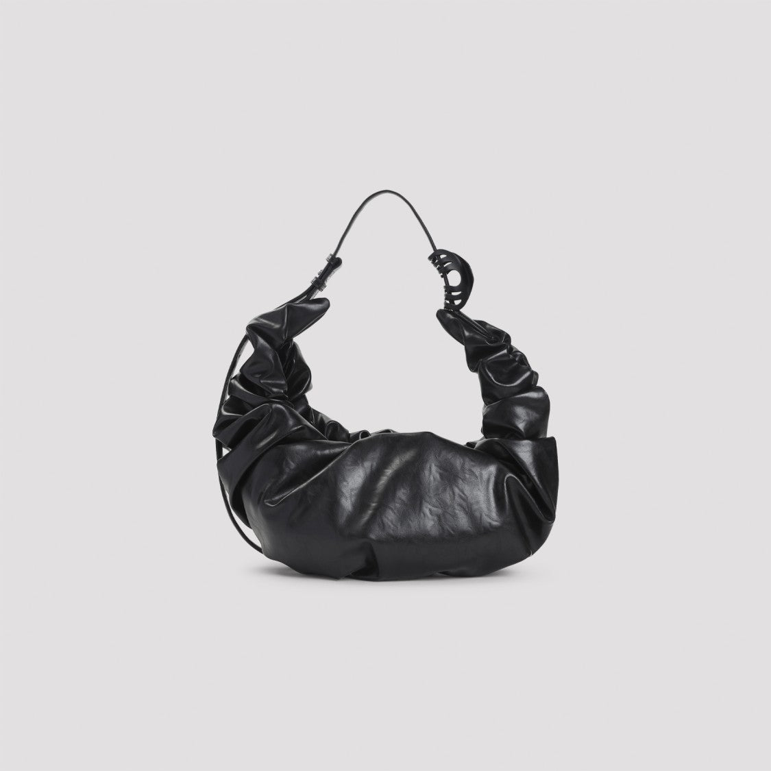 Diesel Ruched Black Polyurethane Handbag With Adjustable Strap