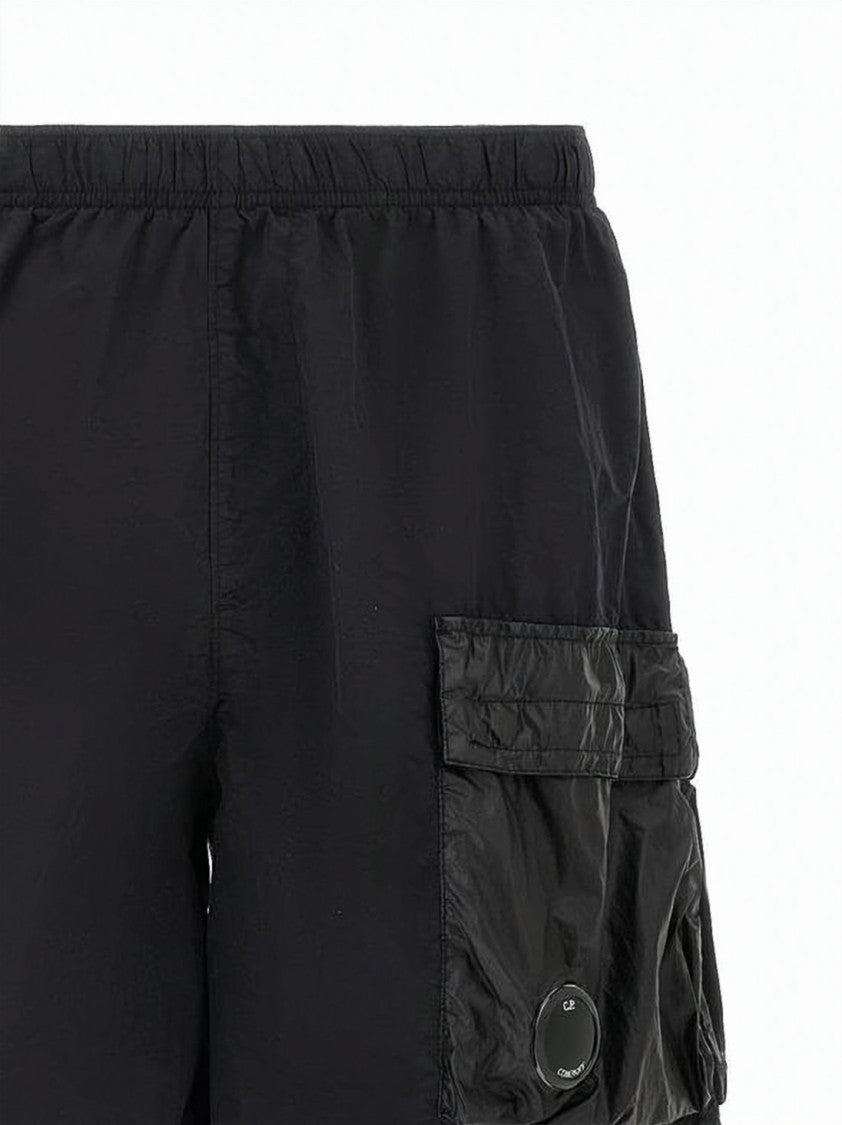 C.P. Company Functional Black Polyamide Shorts With Logo Detail
