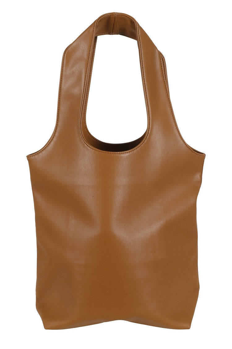 A.P.C. Camel Tote Ninon Small White Logo Polyurethane Tote Bag