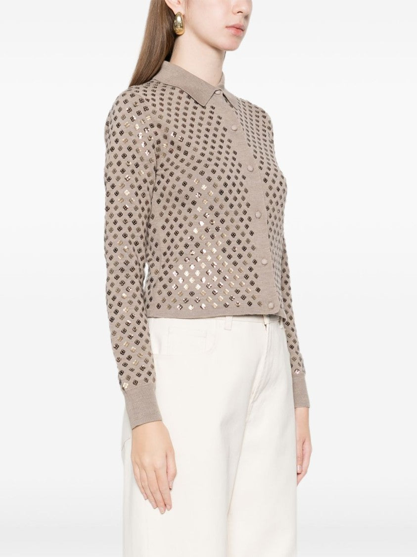 Max Mara Classic Collared Sweater With Subtle Sequin Detailing