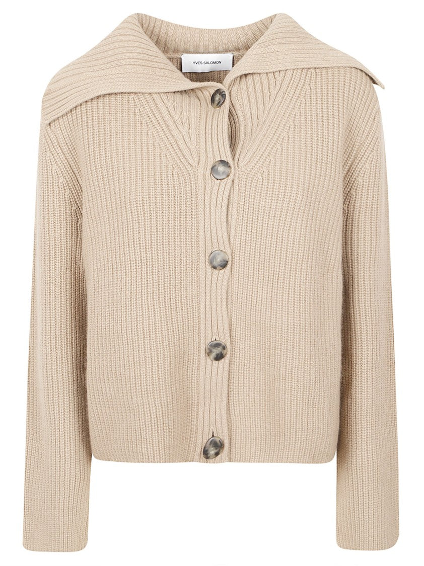 Yves Salomon Chunky Knit Sweater With Button-Down Front And Folded Collar