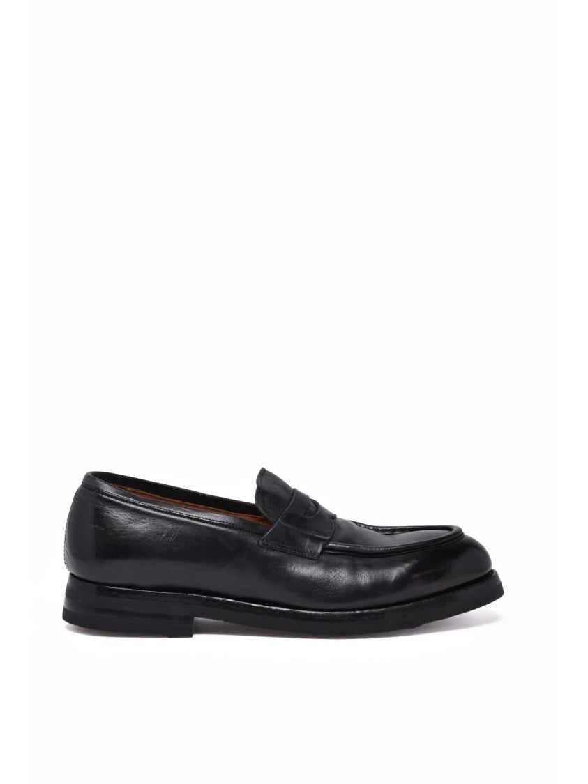 Green George Black Leather Penny Loafers