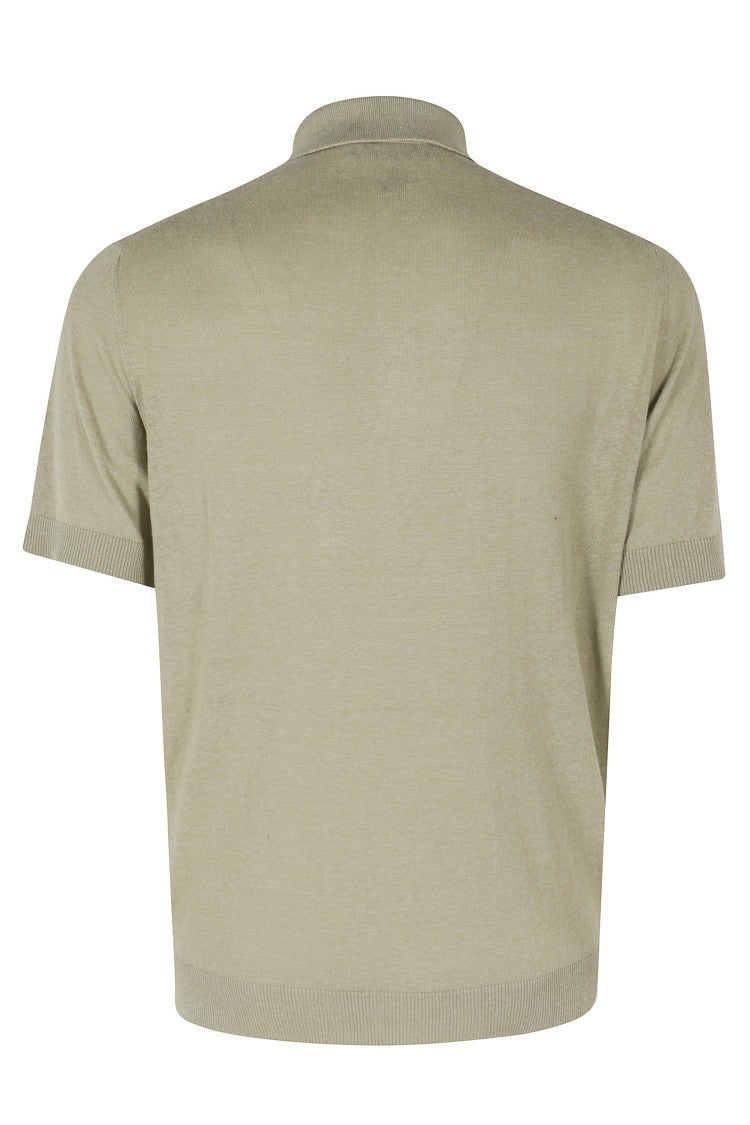 Filippo De Laurentiis Pistachio Micro-Braid Ribbed-Trim Silk-Blend Polo Shirt
