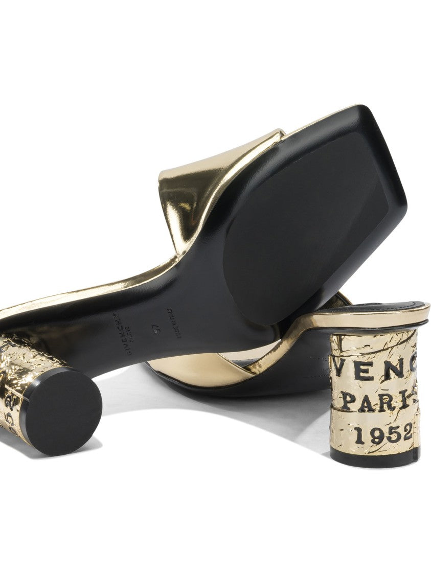 Givenchy Gold Calf Leather Sandals With Textured Block Heel