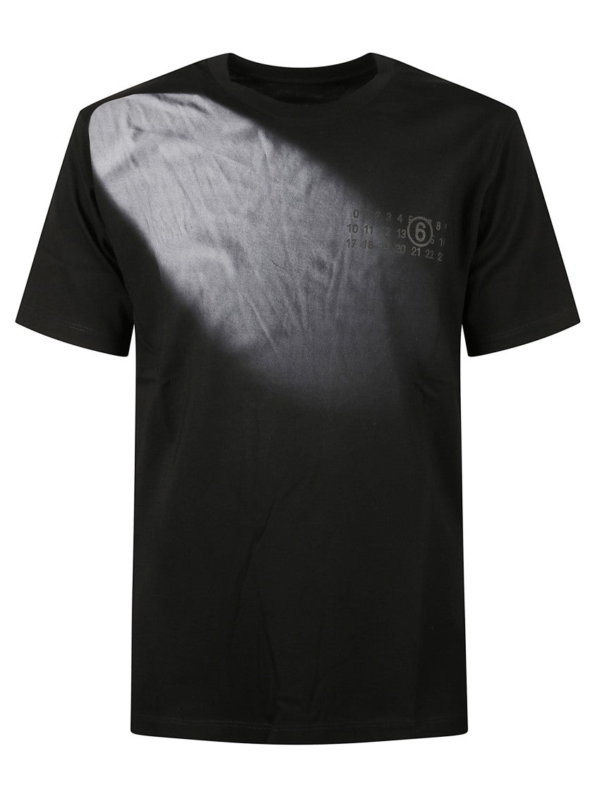 Mm6 By Maison Margiela Black Crew Neck T-Shirt With Graphic Detail