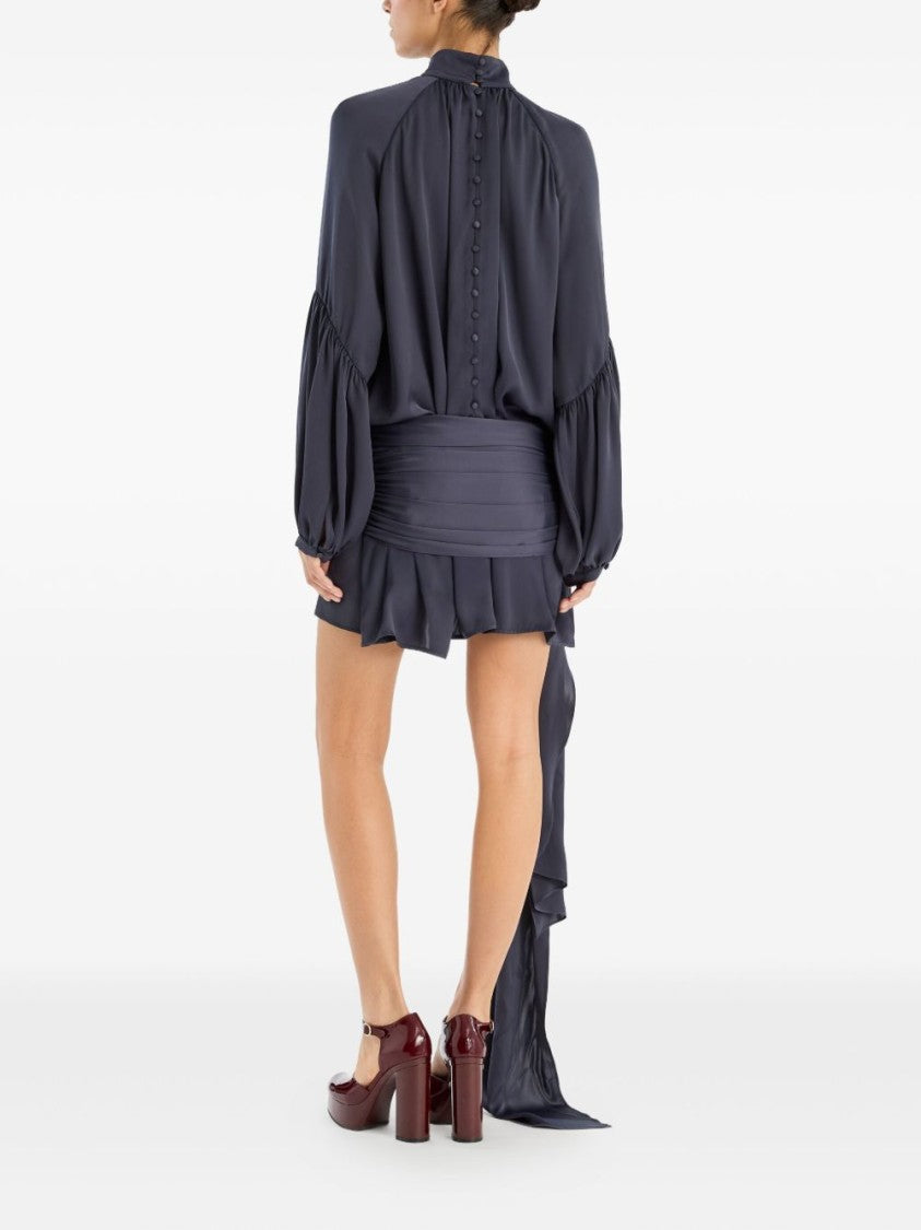 Rotate High-Neck Gray Mini Dress With Volume Sleeves