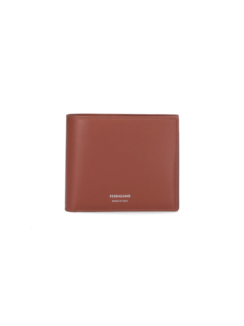 Ferragamo Brown Calfskin Leather Wallet With Embossed Logo