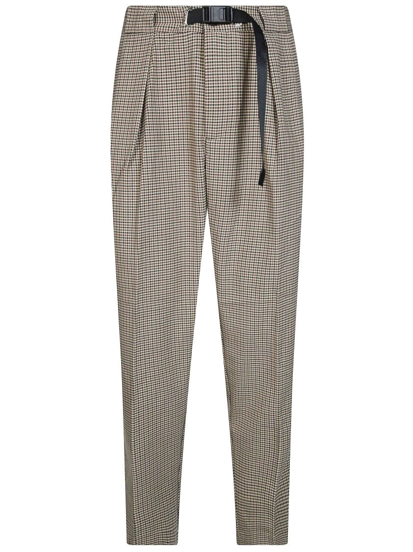 White Sand Tailored Brown Flannel Pleated Check Formal Pants
