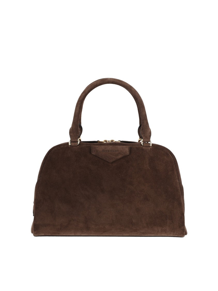 Givenchy Brown Structured Suede Gold Zipper Handbag