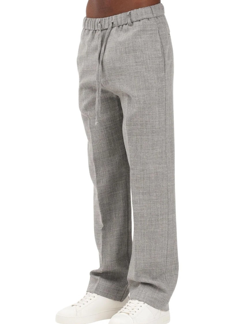 I M Brian Grey Textured Wool-Linen Blend Drawstring Sweatpants